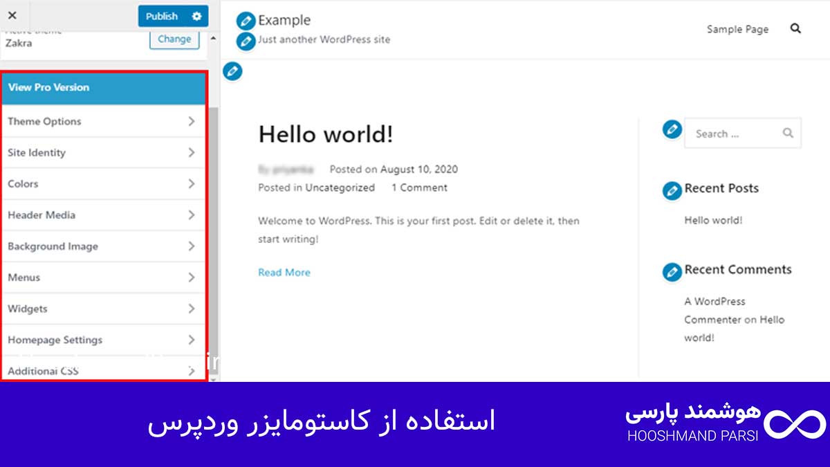 ویرایش صفحه اصلی سایت وردپرس در 7 قدم سریع و بدون کدنویسی! استفاده از کاستومایزر وردپرس